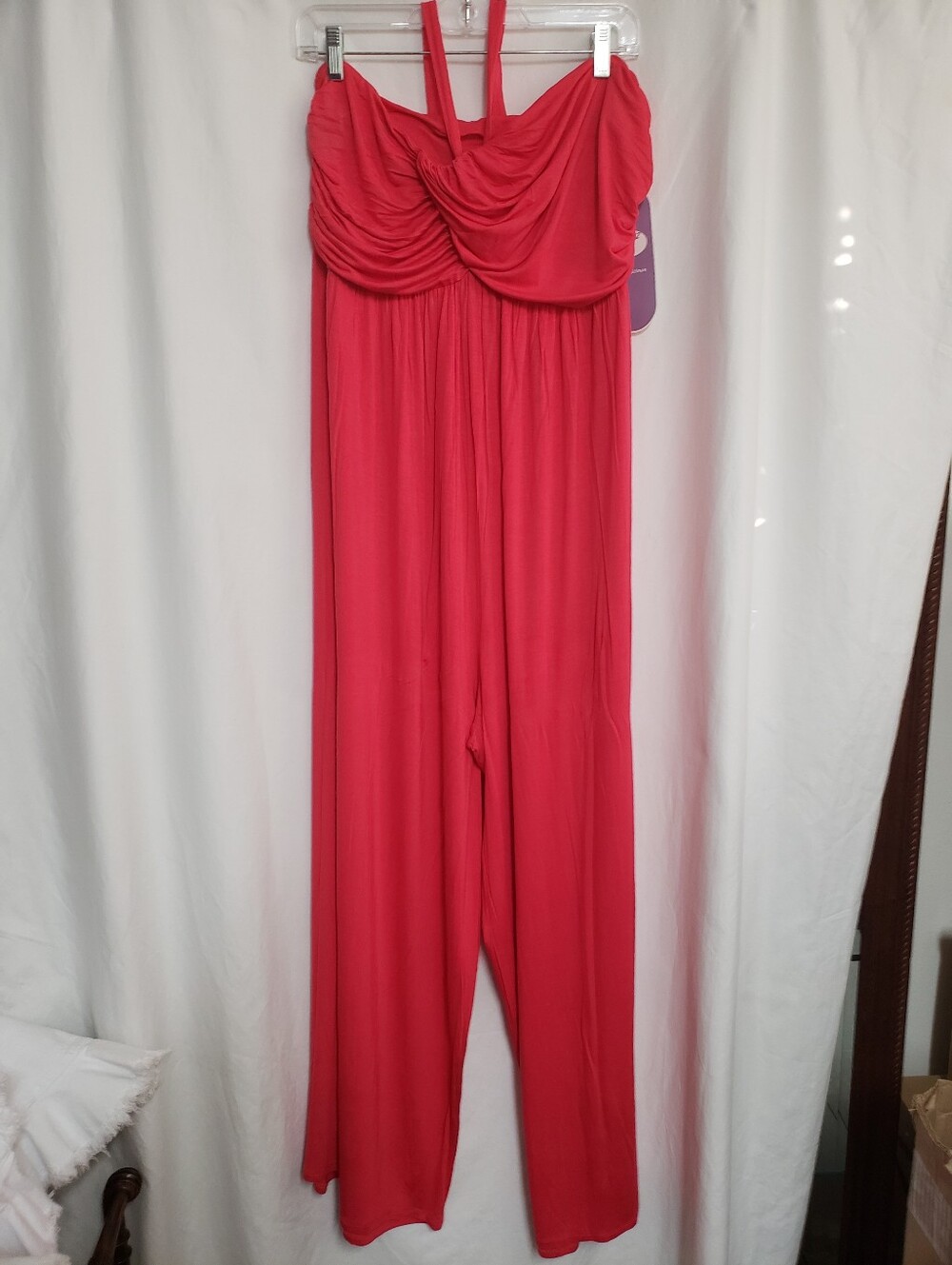 Diane Gilman Coral Strapless Wide-Leg Jumpsuit